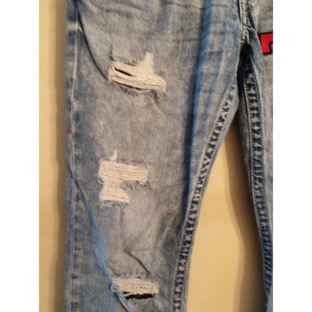 Rare Men's True Religion Huge Red Patch TR Ripped Look Jeans Size 29 RN # 112790